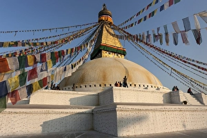 Boudhanath Stupa, adorned with prayer flags