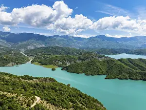 Bovilla Lake and Mountains from a drone