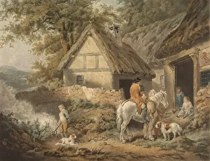 A boy busy burning weeds, Farm in England around 1799