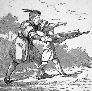 Boy learning to use a crossbow