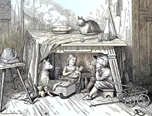 Boy secretly smoking a pipe under the table