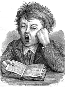 Boy yawning while reading, Historical