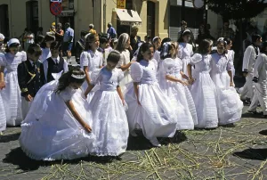 Boys and girls in fancy dress at the Corpus Christi celebrations, Ronda, Andalusia, Spain, Europe