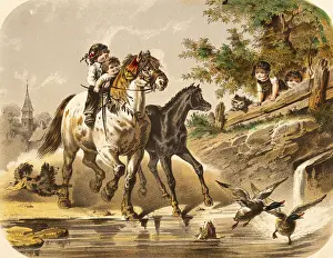 Boys and girls have fun riding on a river
