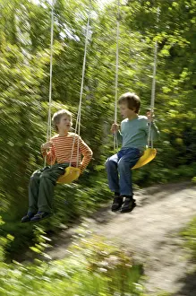 Two boys on swings