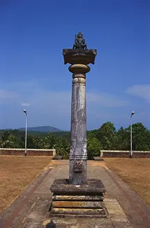 Brahma Stambha in front of Gommateswara statue at Venur
