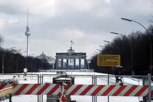 Brandenburg Gate with the Berlin Wall in the snow