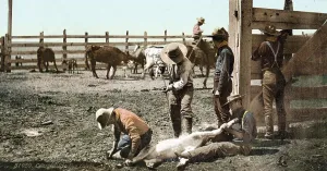 Branding calves, Colorado, United States of America