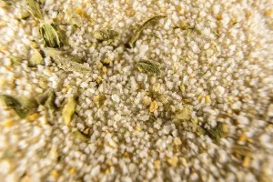 Breadcrumb powder with parsley photographed with macro photography