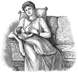 Breastfeeding, historical illustration from: Anna Fischer Dueckelmann