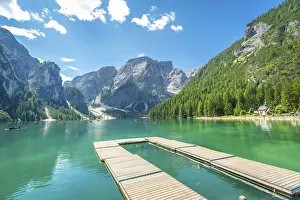 Category Mountain Landscapes Prints: Breathtaking landscape with emerald green water and majestic peaks in the italian dolomites