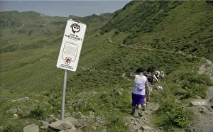 Breganz. Mountain hikers of a German hiking group on a hut hike in the Silvretta on 10