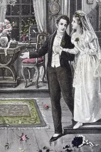 Bride and groom entering their apartment