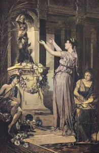 A bride offers flowers to a goddess in Ancient Rome
