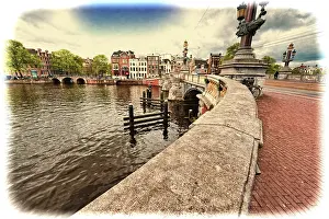 Framed Print : Bridge in Amsterdam with typical local architecture