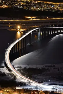 Category Scandinavia Prints: Bridge over fjord at night, Sommeroya