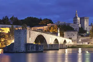 Bridge St. Benezet over the Rhone with Notre Dame des Doms and the Popes Palace