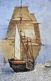 The brig HMS Beagle from Journal of Researches by Charles Darwin published by Nelson & Sons 1890