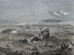 British boats sinking at the Battle of Saint Cast