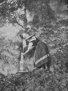 At the brook woman draws water