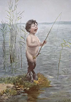Buck-legged boy, while fishing the line is broken