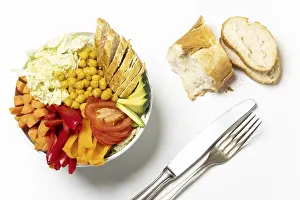 Buddha Bowl with chicken on wood