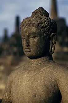 Buddha figure, Borobudur, Java, Indonesia, Asia