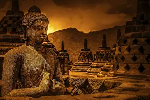 Buddha statue in Borobudur temple in Jawa in Indonesia