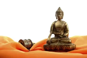 Category Buddhism Prints: Buddha statue and prayer mill