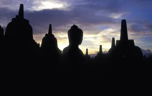 Buddha statue and stupas, Buddhist temple