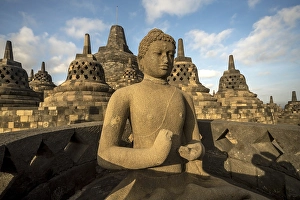 Category Buddhism Prints: Buddha statue and stupas, Buddhist temple complex Borobudur