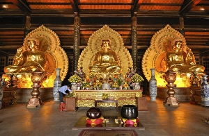 Category Buddhism Prints: Buddha statues made of bronze in the second temple of the Chua Bai Dinh pagoda