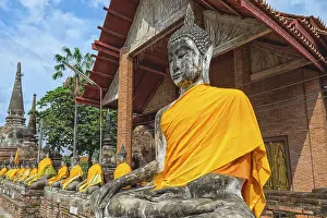 Buddha statues around the central stupa