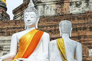 Category Buddhism Prints: Buddha statues in front of the stupa at Wat Yai Chai Mongkhon