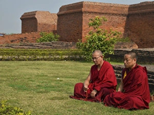 Category Buddhism Prints: Buddhism, Tibetan monks in red robes in meditation