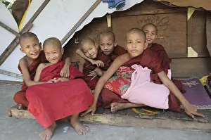 Buddhist child monks near the Shwedagon Pagoda