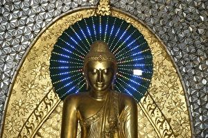 Category Buddhism Prints: Buddhist figure in gold with blue nimbus