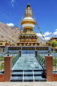 Buddhist gompa with prayer flags