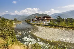Buddhist monastery fortress Punakha Dzong at the river Mo Chhu