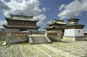 Category Buddhism Prints: Buddhist monastery with three temples Erdene Zuu