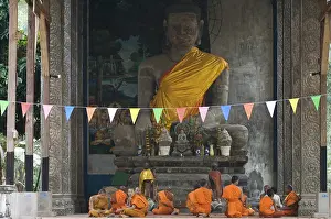 Buddhist monks inside a temple