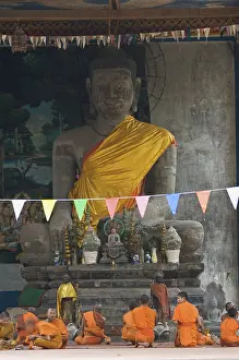 Buddhist monks inside a temple