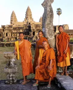 Buddhist monks at the western entrance