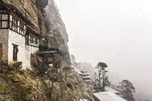 Category Buddhism Prints: Buddhist nunnery in the mountains during snowfall
