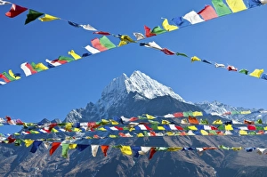 Buddhist prayer flags in front of Kangtega Mountain above Namche Bazar (3)