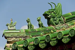 Buddhist roof ornaments on a roof in the Wutai Shan monastic site