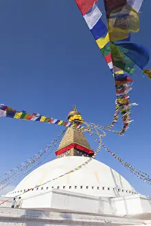 Buddhist stupa with prayer flags