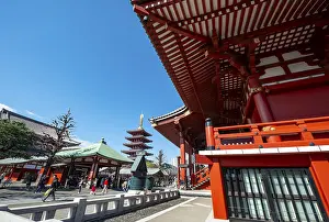Buddhist temple complex with five-story pagoda
