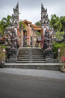 A Buddhist temple in the evening in the rain