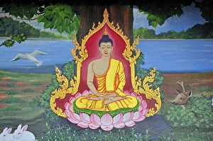 Buddhist wall painting, meditating Buddha